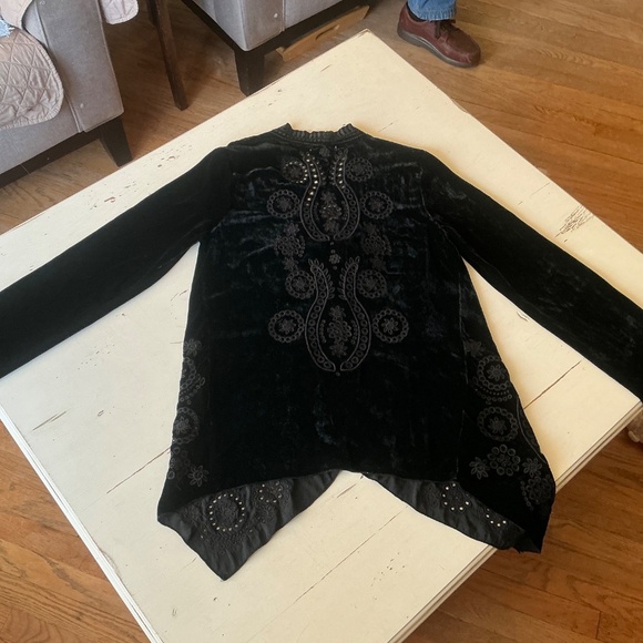Johnny Was Black Velvet embroidered draped jacket Kimono Small - Picture 9 of 14
